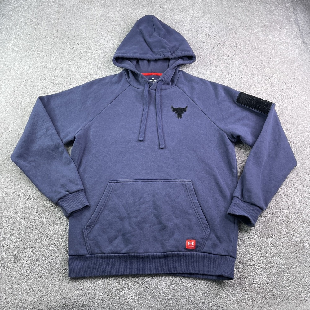 Under Armour Hoodie Mens Small Blue Project Rock Freedom Military Patch Pullover